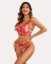 FEmbroidery Push Up Panty Bra